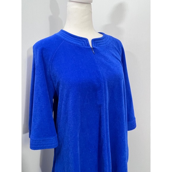 Vanity Fair Blue Velour Lounger Dress Robe Housecoat 3/4 Sleeve Pockets Medium - Picture 2 of 6